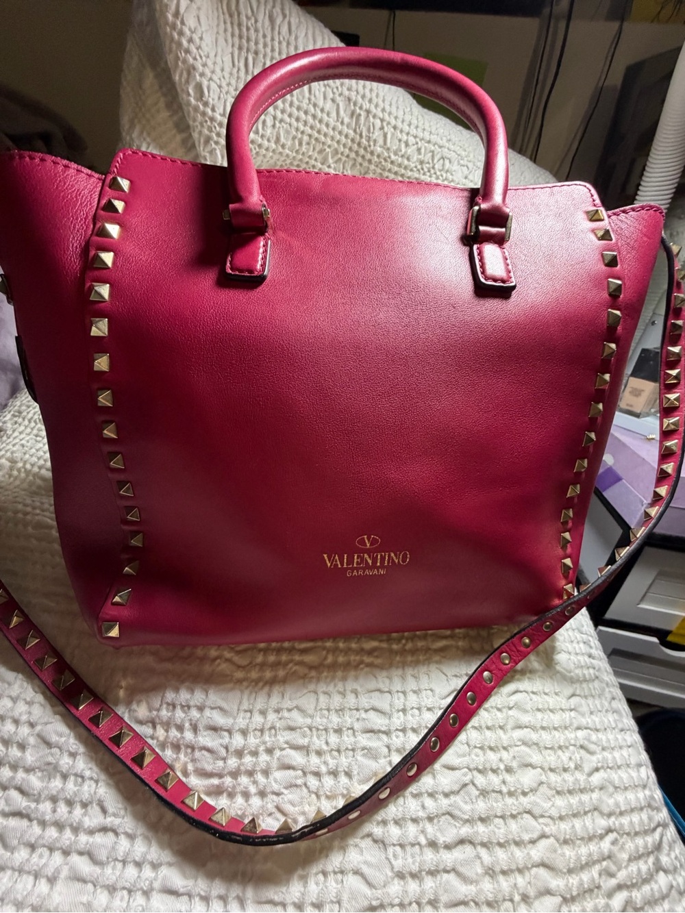 Valentino Garavani Fuchsia Rockstud Leather Tote